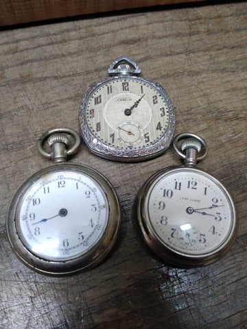 Vtg 3 Pc Pocket Watch Parts and Repair Lot Firefly, Solomax Cadillac, New Haven