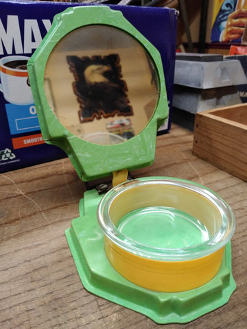 Vtg Antique Folding Travel Shaving Mirror w/Soap Bowl Green Marbled Celluloid