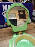 Vtg Antique Folding Travel Shaving Mirror w/Soap Bowl Green Marbled Celluloid