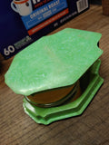 Vtg Antique Folding Travel Shaving Mirror w/Soap Bowl Green Marbled Celluloid