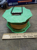 Vtg Antique Folding Travel Shaving Mirror w/Soap Bowl Green Marbled Celluloid
