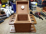 Vtg AZTEC 6 Piece Table Top Smoking Pipe Holder Tobacco Humidor Cedar Lined Oak