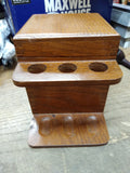Vtg AZTEC 6 Piece Table Top Smoking Pipe Holder Tobacco Humidor Cedar Lined Oak