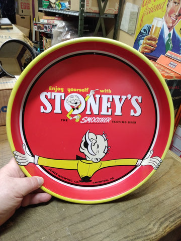 Vtg Stoney’s The Smoother Tasting Beer Round Steel Serving Tray Bright Colors