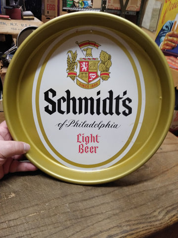 Vtg Schmidt's Light Beer As Beer Should Be Round Steel Serving Tray Philadelphia