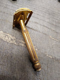 Vtg Gillette 3 Pc Gold Tone Tech Double Edge Safety Razor Good Condition U.S.A