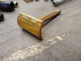 Vtg Gillette 3 Pc Gold Tone Tech Double Edge Safety Razor Good Condition U.S.A