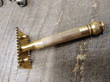 Vtg Gillette 3 Pc Gold Tone Tech Comb Double Edge Safety Razor Good Condition