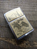 Vtg 2002 Zippo Cigarette Lighter Scrimshaw Eagle Mountain Nice Snap USA!