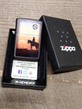 Vtg Unfired 2016 Zippo Cigarette Lighter Cowboy Sunset Black w/Box Great Shape!