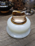 Vtg MCM EVANS Table Top Cigarette Lighter Round White Marble Gold Tone Top USA!