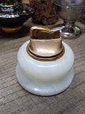Vtg MCM EVANS Table Top Cigarette Lighter Round White Marble Gold Tone Top USA!