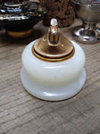 Vtg MCM EVANS Table Top Cigarette Lighter Round White Marble Gold Tone Top USA!