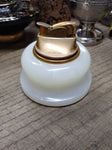 Vtg MCM EVANS Table Top Cigarette Lighter Round White Marble Gold Tone Top USA!
