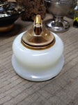 Vtg MCM EVANS Table Top Cigarette Lighter Round White Marble Gold Tone Top USA!