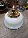 Vtg MCM EVANS Table Top Cigarette Lighter Round White Marble Gold Tone Top USA!