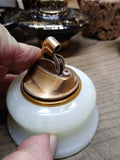 Vtg MCM EVANS Table Top Cigarette Lighter Round White Marble Gold Tone Top USA!