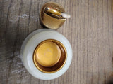 Vtg MCM EVANS Table Top Cigarette Lighter Round White Marble Gold Tone Top USA!