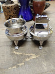 Vtg MCM Table Top Cigarette Holder Lighter Set ASR 3 Footed Rhodium Plate USA!