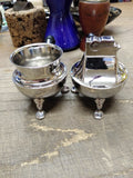 Vtg MCM Table Top Cigarette Holder Lighter Set ASR 3 Footed Rhodium Plate USA!