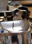 Vtg MCM Blue Porcelain and Chrome Table Top Cigarette Lighter 5.5" Tall Japan!