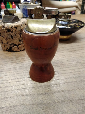 Vtg MCM Table Top Cigarette Lighter Cook Forest Park Pa Wooden Souvenir Japan!