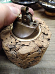 Vtg MCM Cork and Brass Table Top Cigarette Lighter 3.5" Tall Japan!