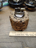 Vtg MCM Cork and Brass Table Top Cigarette Lighter 3.5" Tall Japan!