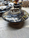 Vtg MCM NASH Table Top Cigarette Lighter Holder Ashtray Set Black Gold Leaf Nice