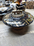 Vtg MCM NASH Table Top Cigarette Lighter Holder Ashtray Set Black Gold Leaf Nice