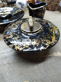 Vtg MCM NASH Table Top Cigarette Lighter Holder Ashtray Set Black Gold Leaf Nice