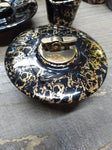 Vtg MCM NASH Table Top Cigarette Lighter Holder Ashtray Set Black Gold Leaf Nice