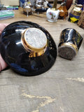 Vtg MCM NASH Table Top Cigarette Lighter Holder Ashtray Set Black Gold Leaf Nice