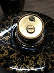 Vtg MCM NASH Table Top Cigarette Lighter Holder Ashtray Set Black Gold Leaf Nice