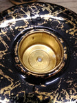 Vtg MCM NASH Table Top Cigarette Lighter Holder Ashtray Set Black Gold Leaf Nice