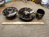Vtg MCM NASH Table Top Cigarette Lighter Holder Ashtray Set Black Gold Leaf Nice