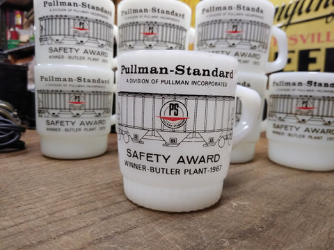 Vtg Fire King Anchor Hocking Pullman Standard 1967 Safety Award Mugs Butler PA