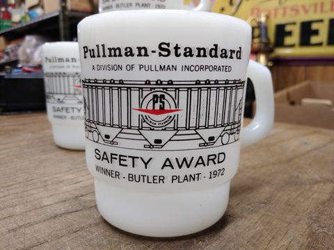 Vtg Fire King Anchor Hocking Pullman Standard 1972 Safety Award Mugs Butler PA