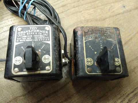 Vtg 2 Pc Lot Marx O Gauge Toy Train Transformers Model 309 25 Watts 115 Volts