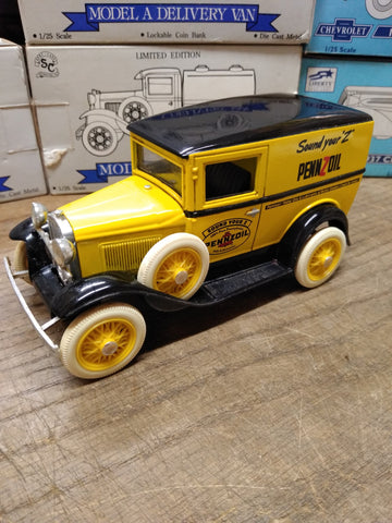 Vtg Liberty Classics Ford Model A Pennzoil Coin Bank Delivery Van Die Cast Metal