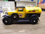 Vtg NOS Liberty Classics Ford Model A Tanker Pennzoil Coin Bank Die Cast Metal