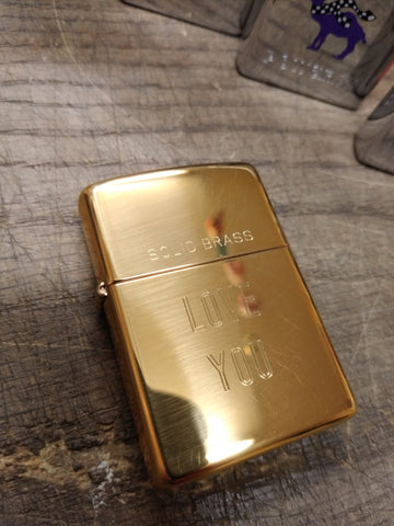 Vtg Minty 2006 ZIPPO Solid Polished Brass Cigarette Lighter "LOVE YOU" w/Box!