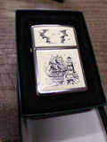Vtg NOS 2000 Sealed Zippo Scrimshaw Ship Lighthouse Cigarette Lighter Box Mint!