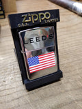 Vtg 2001 Unfired Zippo LEED'S American Flag Cigarette Lighter Display Box Minty!