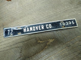 Vtg 1972 Hanover County Virginia 10335 Vehicle Car License Plate Town Topper