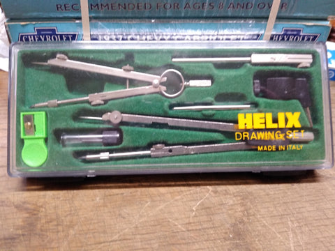 Vtg Helix Drawing Set Draftsman Engineer Tools Compass Lead 7 Pc Made In Italy