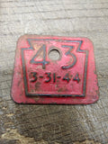 Vtg WWII Era Mini Red Enamel Metal Pennsylvania Pa License Plate 3-31-44 #7573