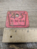 Vtg WWII Era Mini Red Enamel Metal Pennsylvania Pa License Plate 3-31-44 #7573