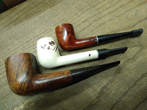 Vtg 3 Piece Smoking Tobacco Pipe Parts Repair Lot White Summit Imported Briar