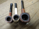 Vtg 3 Piece Smoking Tobacco Pipe Parts Repair Lot White Summit Imported Briar
